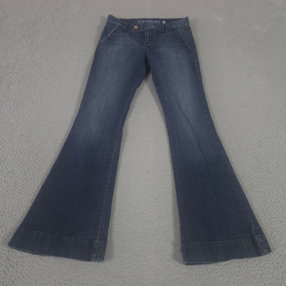VINTAGE Guess Jeans Womens 27 Blue Flare Leg Stretch Denim Trousers Pants Y2K